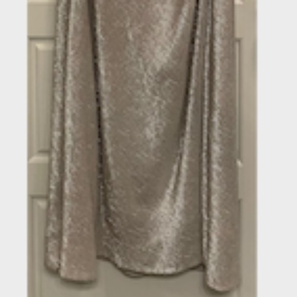 Cachet, One Shoulder Full Length Gown, Champagne Silver, Bead neck, Size 8, NWOT - Picture 10 of 10